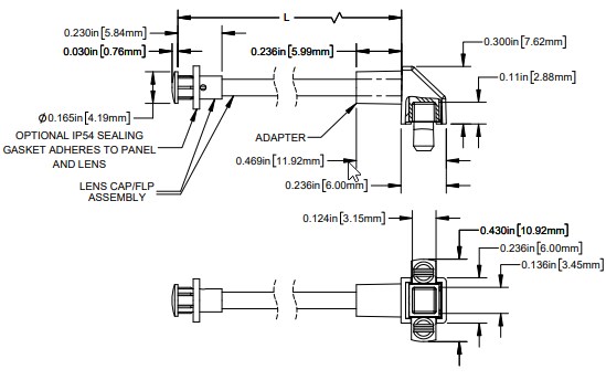 Mechanical Drawing - BIVAR SZR Right Angle Flexible Light Pipes